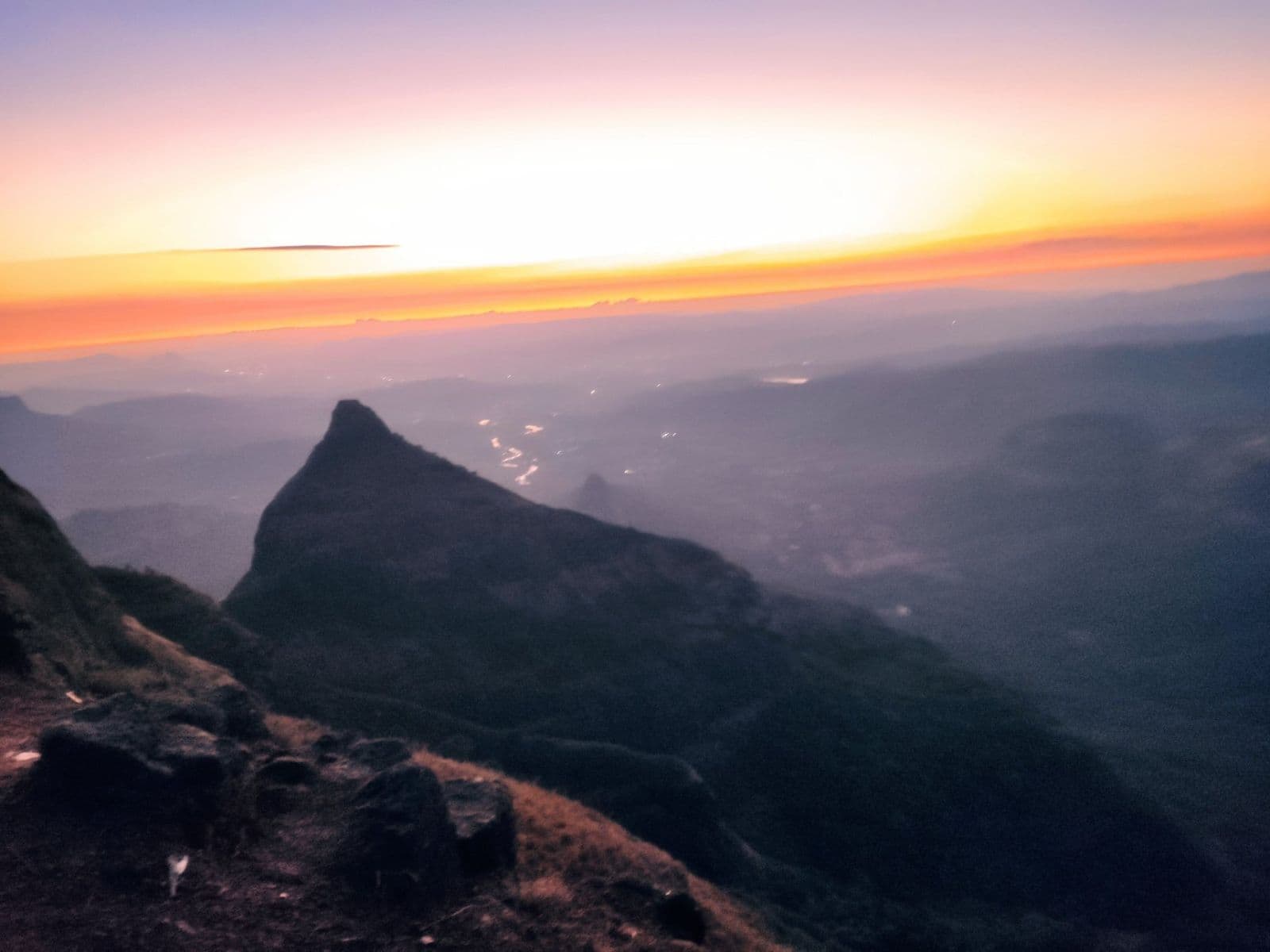 A rocky peak in the Sahyadri hills near Lonavala at sunset